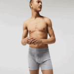 Men Lacoste V0ZN1359 Black Grey Chine VFU Lettered Waist Long Cotton Boxer Brief 3-Pack - Image 5
