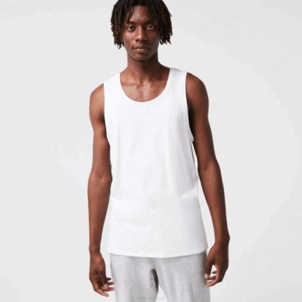 Men Lacoste V0ZN1360 White 001 Cotton Tank Top 3-Pack