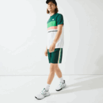 Men Lacoste V0ZN1362 Green Yellow White 117 SPORT Contrast Bands Lightweight Shorts - Image 2