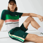 Men Lacoste V0ZN1362 Green Yellow White 117 SPORT Contrast Bands Lightweight Shorts