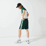 Men Lacoste V0ZN1362 Green Yellow White 117 SPORT Contrast Bands Lightweight Shorts - Image 3