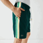Men Lacoste V0ZN1362 Green Yellow White 117 SPORT Contrast Bands Lightweight Shorts - Image 7