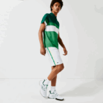 Men Lacoste V0ZN1364 White Green Yellow White B0T SPORT Contrast Bands Lightweight Shorts