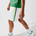 Men Lacoste V0ZN1364 White Green Yellow White B0T SPORT Contrast Bands Lightweight Shorts - Image 3