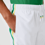 Men Lacoste V0ZN1364 White Green Yellow White B0T SPORT Contrast Bands Lightweight Shorts - Image 5