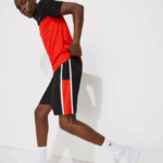 Men Lacoste V0ZN1365 Black Red White G54 SPORT Colorblock Panels Lightweight Shorts - Image 2