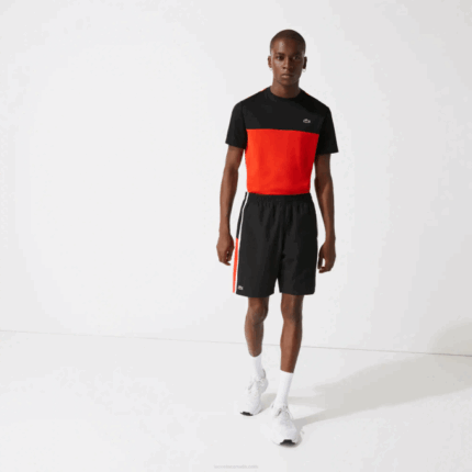 Men Lacoste V0ZN1365 Black Red White G54 SPORT Colorblock Panels Lightweight Shorts