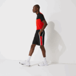 Men Lacoste V0ZN1365 Black Red White G54 SPORT Colorblock Panels Lightweight Shorts - Image 7