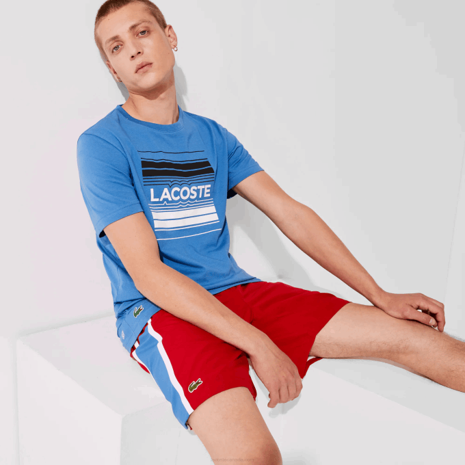 Men Lacoste V0ZN1366 Red Blue White CMJ SPORT Colorblock Panels Lightweight Shorts - Image 2