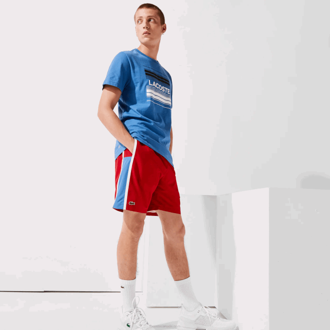 men_lacoste_v0zn1366_red_blue_white_cmj_sport_colorblock_panels_lightweight_shorts.png Men Lacoste V0ZN1366 Red Blue White CMJ SPORT Colorblock Panels Lightweight Shorts - Image 1