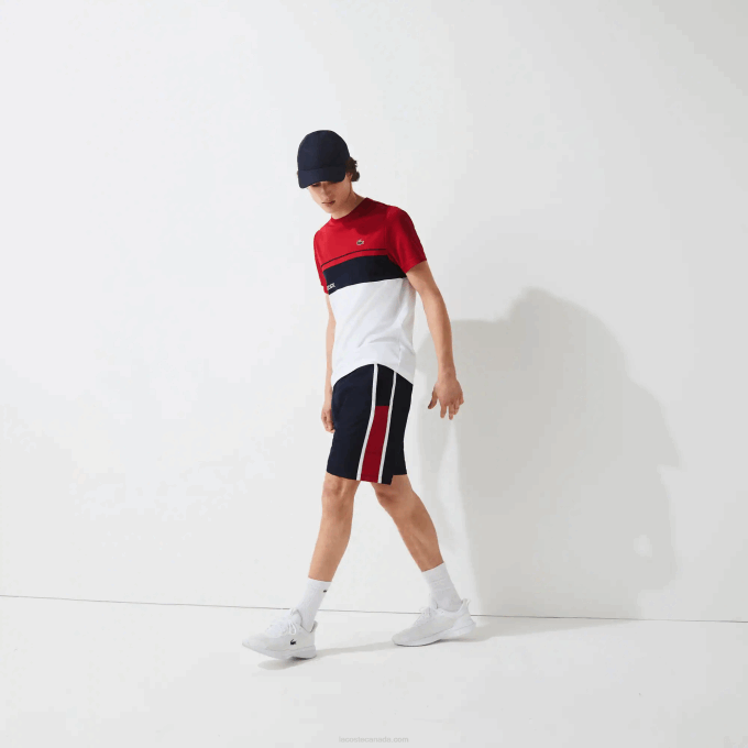 Men Lacoste V0ZN1367 Navy Blue Red White MWP SPORT Colorblock Panels Lightweight Shorts - Image 2