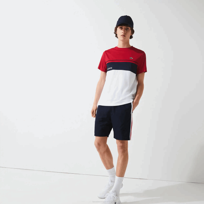Men Lacoste V0ZN1367 Navy Blue Red White MWP SPORT Colorblock Panels Lightweight Shorts - Image 4