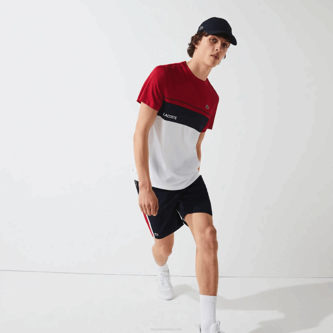 Men Lacoste V0ZN1367 Navy Blue Red White MWP SPORT Colorblock Panels Lightweight Shorts - Image 1