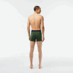 Men Lacoste V0ZN1368 Green Navy Blue White P52 Crocodile Waist Long Stretch Cotton Boxer Brief 3-Pack - Image 3
