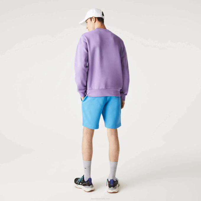 Men Lacoste V0ZN1370 Blue 4XA Organic Brushed Cotton Fleece Shorts - Image 2