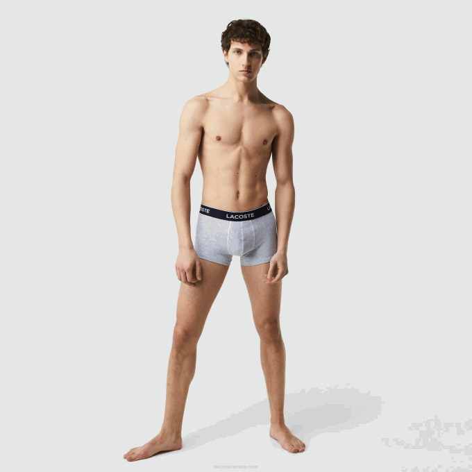Men Lacoste V0ZN1371 Blue Grey Chine F7K Casual Boxer Brief 3-Pack - Image 3