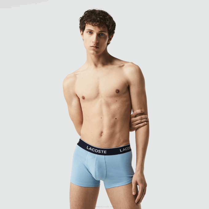 Men Lacoste V0ZN1371 Blue Grey Chine F7K Casual Boxer Brief 3-Pack - Image 1
