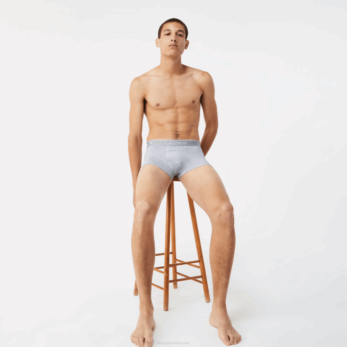 Men Lacoste V0ZN1372 Black White Grey Chine NUA Casual Boxer Brief 3-Pack - Image 2