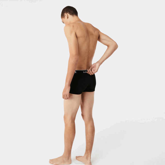 Men Lacoste V0ZN1372 Black White Grey Chine NUA Casual Boxer Brief 3-Pack - Image 3