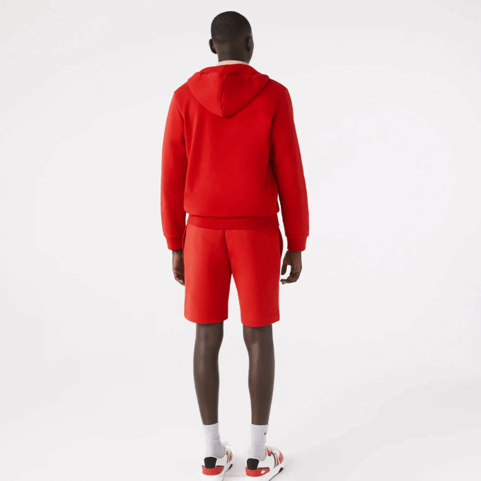 Men Lacoste V0ZN1373 Red 240 Organic Brushed Cotton Fleece Shorts - Image 3