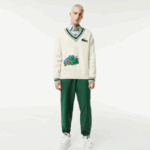 Men Lacoste V0ZN1377 White Green X0N Comic Badge Sweater - Image 2