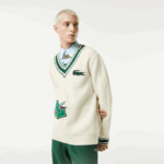 Men Lacoste V0ZN1377 White Green X0N Comic Badge Sweater