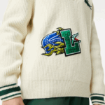 Men Lacoste V0ZN1377 White Green X0N Comic Badge Sweater - Image 5
