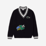 Men Lacoste V0ZN1378 Black/White HHW Comic Badge Sweater - Image 5