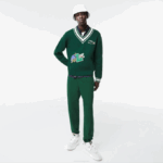 Men Lacoste V0ZN1379 Green White YRR Comic Badge Sweater - Image 2