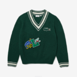 Men Lacoste V0ZN1379 Green White YRR Comic Badge Sweater - Image 4