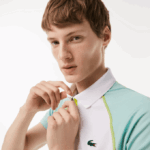 Men Lacoste V0ZN137 White Light Green Yellow AWC Tennis Recycled Polyester Polo with Ultra-Dry Technology - Image 2