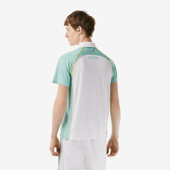 Men Lacoste V0ZN137 White Light Green Yellow AWC Tennis Recycled Polyester Polo with Ultra-Dry Technology - Image 3