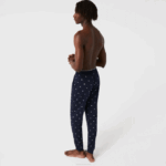 Men Lacoste V0ZN1385 Navy Blue White 525 Printed Jersey Pajama Pants - Image 3