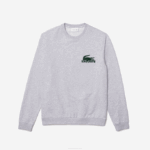 Men Lacoste V0ZN1386 Grey Chine Green Y9K Cotton Fleece Lounge Sweatshirt - Image 5
