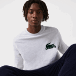 Men Lacoste V0ZN1386 Grey Chine Green Y9K Cotton Fleece Lounge Sweatshirt - Image 6