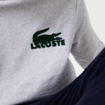 Men Lacoste V0ZN1386 Grey Chine Green Y9K Cotton Fleece Lounge Sweatshirt - Image 7