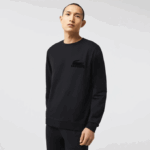 Men Lacoste V0ZN1387 Black C31 Cotton Fleece Lounge Sweatshirt