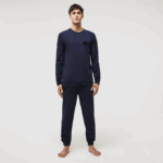 Men Lacoste V0ZN1388 Navy Blue 423 Cotton Fleece Lounge Sweatshirt - Image 2