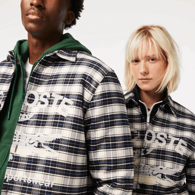 Men Lacoste V0ZN1393 White Black Blue Z23 Branded Check Print Overshirt - Image 2