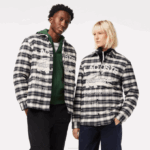 Men Lacoste V0ZN1393 White Black Blue Z23 Branded Check Print Overshirt