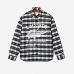 Men Lacoste V0ZN1393 White Black Blue Z23 Branded Check Print Overshirt - Image 4