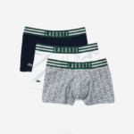 Men Lacoste V0ZN1396 Grey Chine White Navy Blue TYA Striped Waist Stretch Cotton Trunk 3-Pack - Image 5