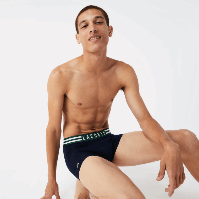 Men Lacoste V0ZN1396 Grey Chine White Navy Blue TYA Striped Waist Stretch Cotton Trunk 3-Pack - Image 6