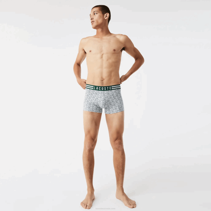 Men Lacoste V0ZN1396 Grey Chine White Navy Blue TYA Striped Waist Stretch Cotton Trunk 3-Pack - Image 1