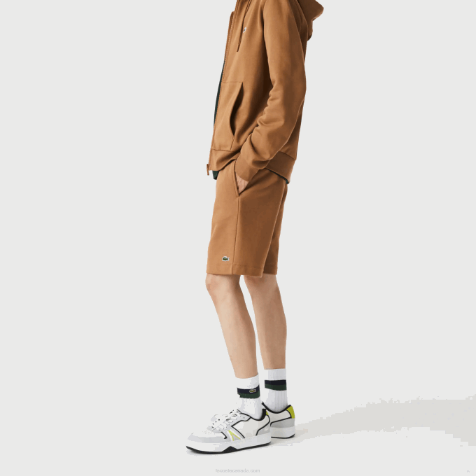 Men Lacoste V0ZN1397 Brown Z0W Organic Brushed Cotton Fleece Shorts - Image 2