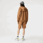 Men Lacoste V0ZN1397 Brown Z0W Organic Brushed Cotton Fleece Shorts - Image 3