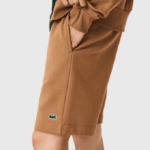 Men Lacoste V0ZN1397 Brown Z0W Organic Brushed Cotton Fleece Shorts - Image 6