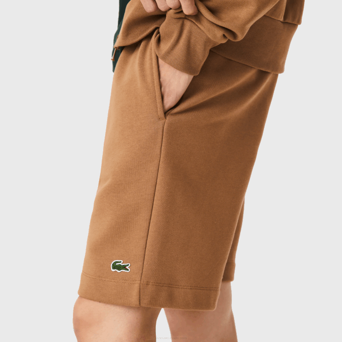 Men Lacoste V0ZN1397 Brown Z0W Organic Brushed Cotton Fleece Shorts - Image 6
