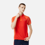 Men Lacoste V0ZN139 Red Orange XIM Tennis Recycled Polyester Polo with Ultra-Dry Technology