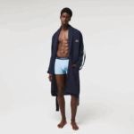 Men Lacoste V0ZN1401 Navy Blue 166 SPORT-Inspired Textured Badges Cotton Pique Robe